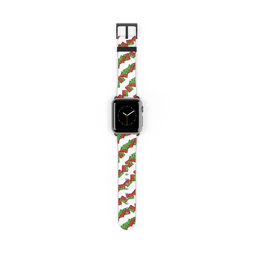 Holiday 'Free Hugs' Pattern Watch Band — Festive Red & Green Apple Watch Strap