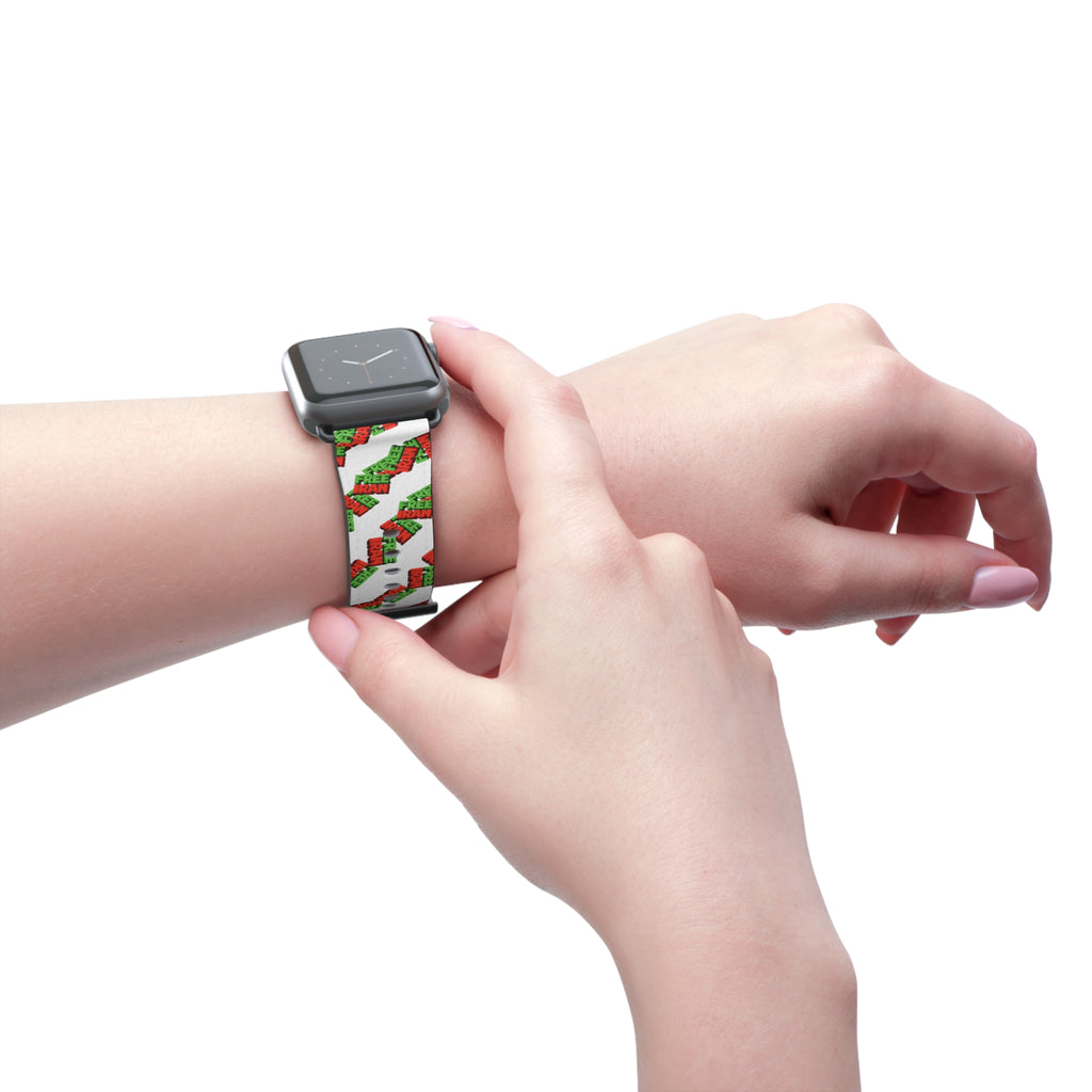 Holiday 'Free Hugs' Pattern Watch Band — Festive Red & Green Apple Watch Strap