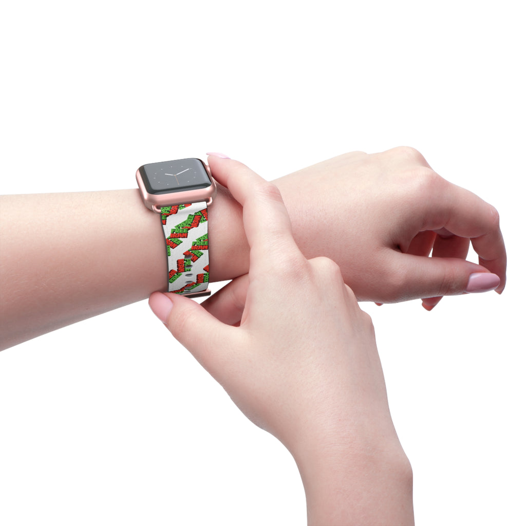 Holiday 'Free Hugs' Pattern Watch Band — Festive Red & Green Apple Watch Strap